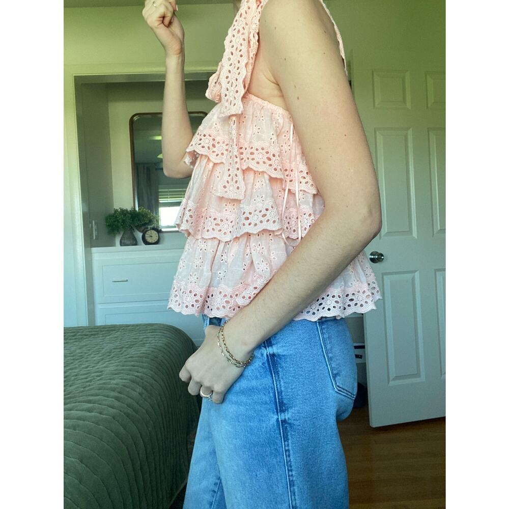 Petal and Pup Pink Tanya Eyelet Tiered Ruffle Lace Tank Top Women's XS - Picture 2 of 4